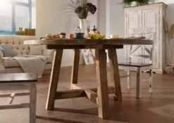 Tavolo Da Pranzo In Legno Di Teak 120x120x78 Naturale Grezzo BASSANO #146 -Massivmoebel24 54 105 720 0016 3