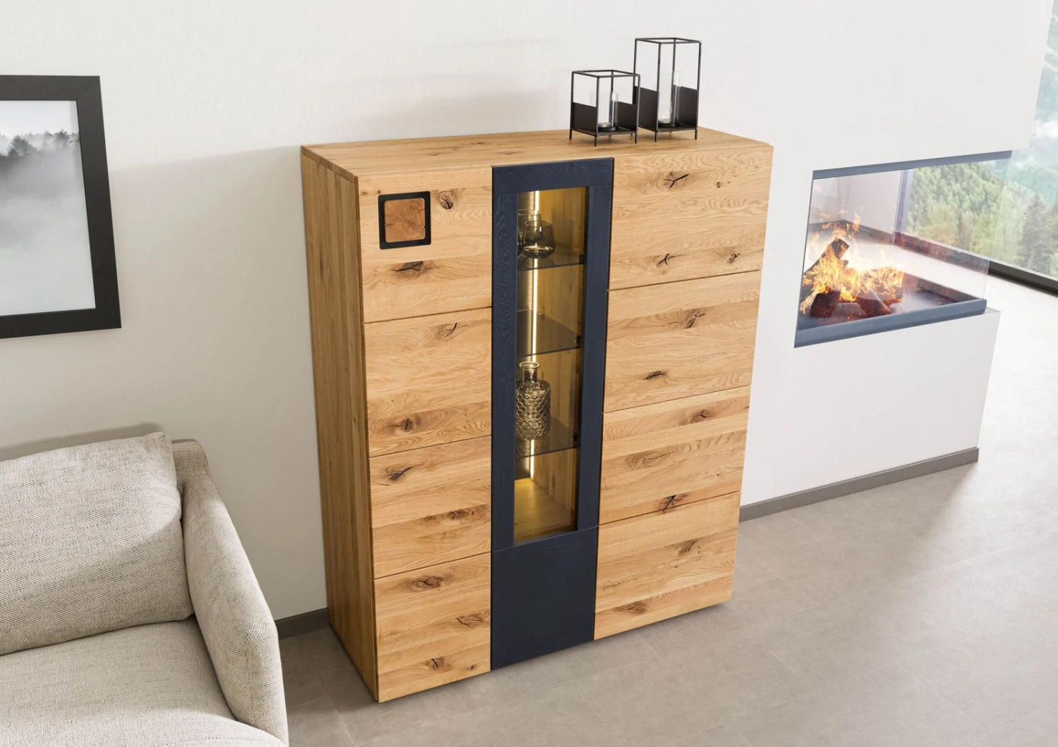 KITZBÜHEL #107 Credenza In Legno Di Quercia Selvatica - Laccato Oliato / Naturale 116x43,5x143 4 KITZBÜHEL #107 Credenza In Legno Di Quercia Selvatica - Laccato Oliato / Naturale 116x43,5x143 - immagine 2