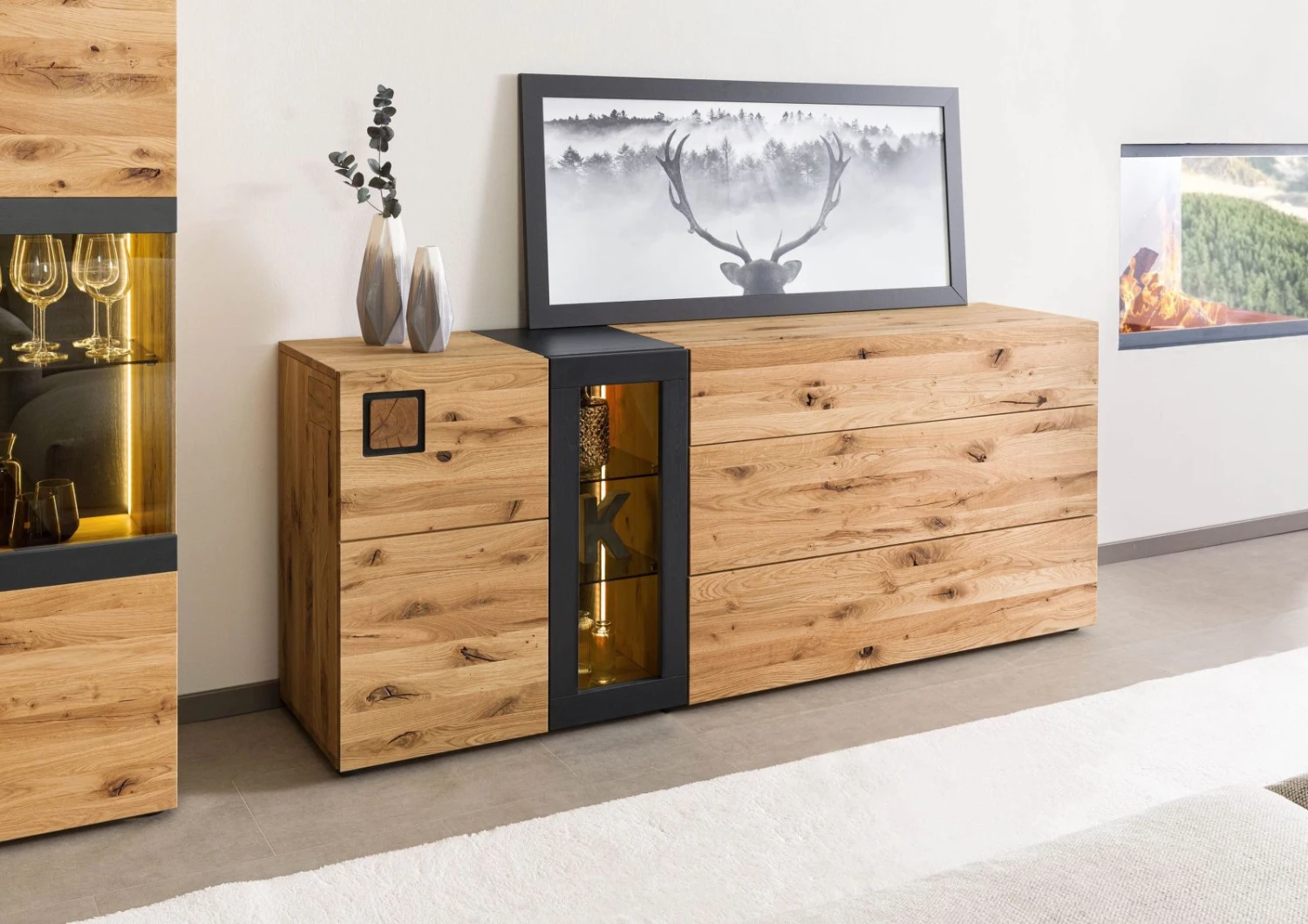 KITZBÜHEL #125 Credenza In Legno Di Quercia Selvatica - Laccato Oliato / Naturale 196x43,5x80 5 KITZBÜHEL #125 Credenza In Legno Di Quercia Selvatica - Laccato Oliato / Naturale 196x43,5x80 - immagine 3