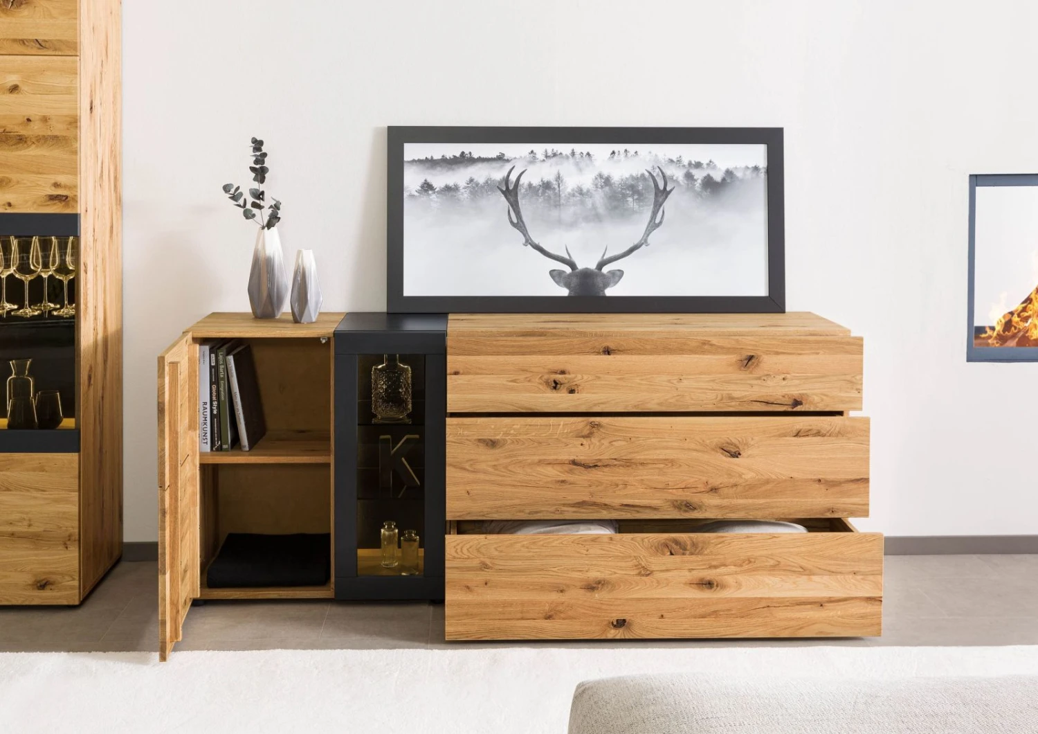 KITZBÜHEL #125 Credenza In Legno Di Quercia Selvatica - Laccato Oliato / Naturale 196x43,5x80 6 KITZBÜHEL #125 Credenza In Legno Di Quercia Selvatica - Laccato Oliato / Naturale 196x43,5x80 - immagine 4