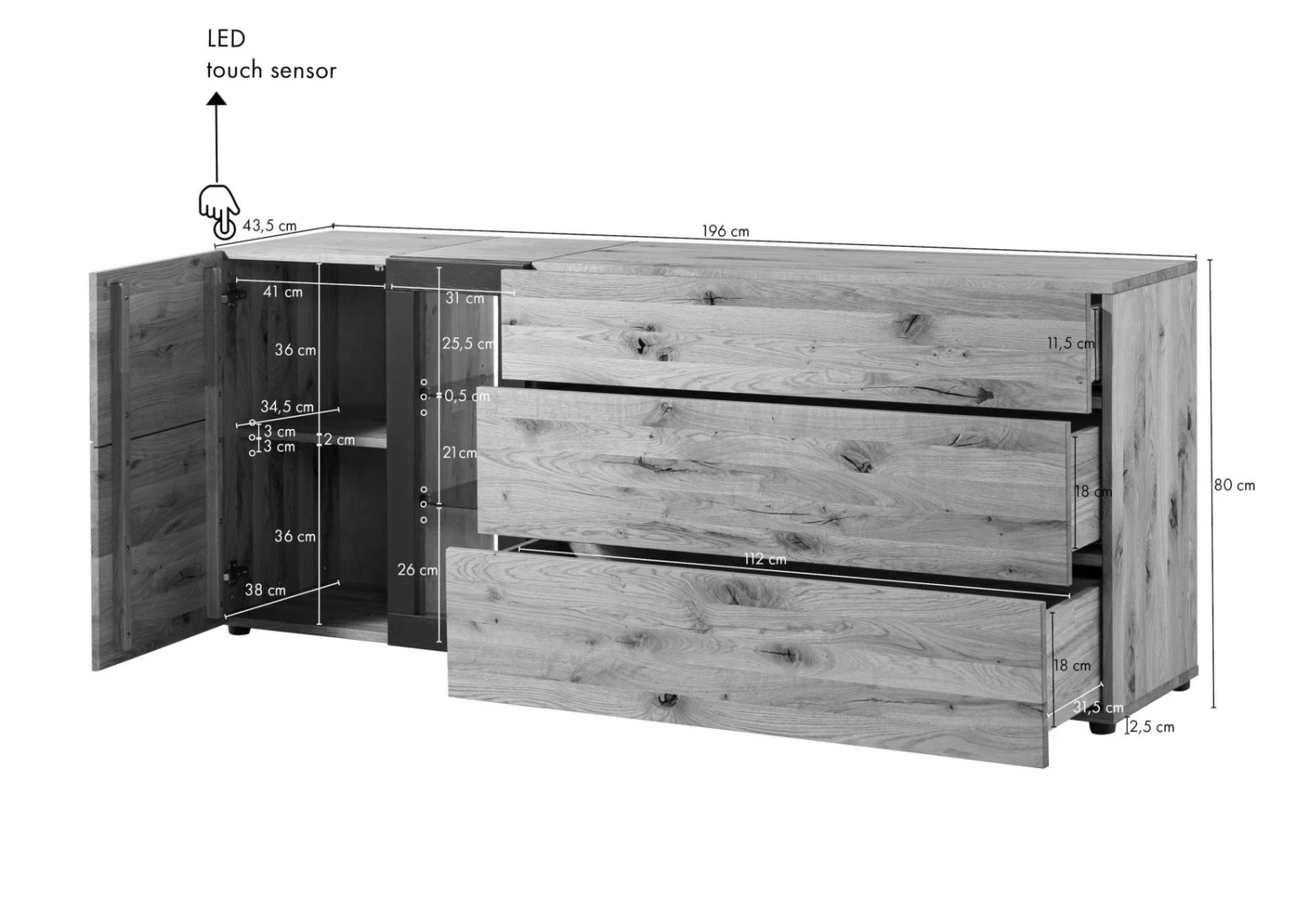 KITZBÜHEL #125 Credenza In Legno Di Quercia Selvatica - Laccato Oliato / Naturale 196x43,5x80 10 KITZBÜHEL #125 Credenza In Legno Di Quercia Selvatica - Laccato Oliato / Naturale 196x43,5x80 - immagine 8