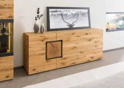 KITZBÜHEL #128 Credenza In Legno Di Quercia Selvatica - Laccato Oliato / Naturale 160x43,5x80 -Massivmoebel24 67 312 420 1028 03
