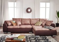 X-MIKA Divano Angolare - Stoffa / Beige / Marrone - Stile Vintage 330x178x85 -Massivmoebel24 68 920 100 0012 07