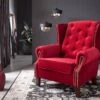 OXFORD Poltrona Chesterfield - Stoffa / Rosso - Stile Coloniale 102x93x102