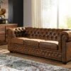 OXFORD Divano Chesterfield - Stoffa / Marrone - Stile Coloniale 203x86x72 -Massivmoebel24 68 920 100 0041 1