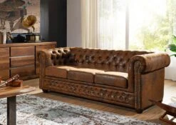OXFORD Divano Chesterfield - Stoffa / Marrone - Stile Coloniale 203x86x72