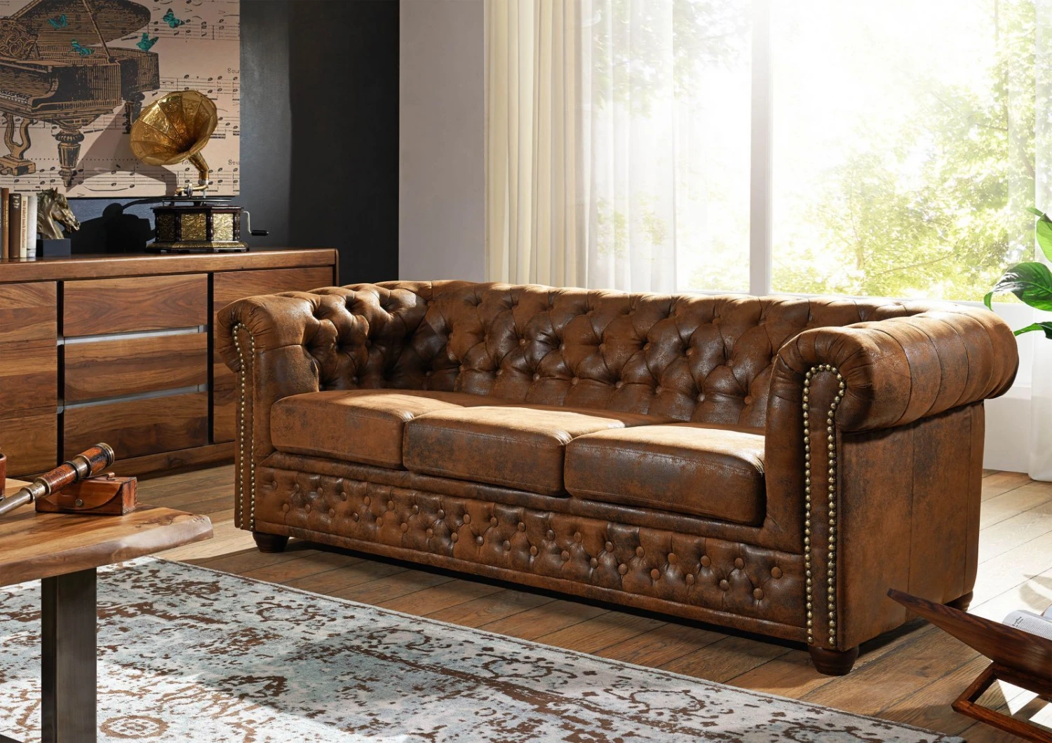 OXFORD Divano Chesterfield - Stoffa / Marrone - Stile Coloniale 203x86x72 3 OXFORD Divano Chesterfield - Stoffa / Marrone - Stile Coloniale 203x86x72
