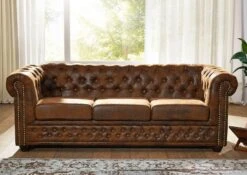OXFORD Divano Chesterfield - Stoffa / Marrone - Stile Coloniale 203x86x72 14 OXFORD Divano Chesterfield - Stoffa / Marrone - Stile Coloniale 203x86x72 -Massivmoebel24 68 920 100 0041 4