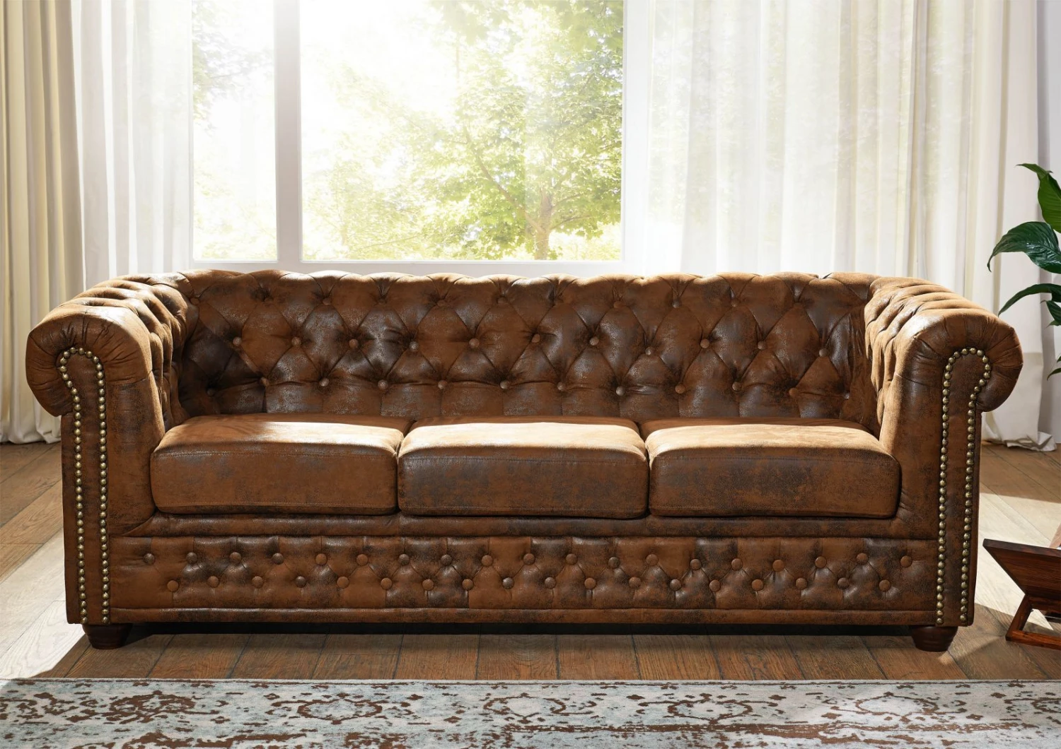 OXFORD Divano Chesterfield - Stoffa / Marrone - Stile Coloniale 203x86x72 6 OXFORD Divano Chesterfield - Stoffa / Marrone - Stile Coloniale 203x86x72 - immagine 4