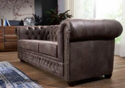OXFORD Divano Chesterfield - Stoffa / Marrone Scuro - Stile Coloniale 203x86x72 15 OXFORD Divano Chesterfield - Stoffa / Marrone Scuro - Stile Coloniale 203x86x72 -Massivmoebel24 68 920 100 0042 01
