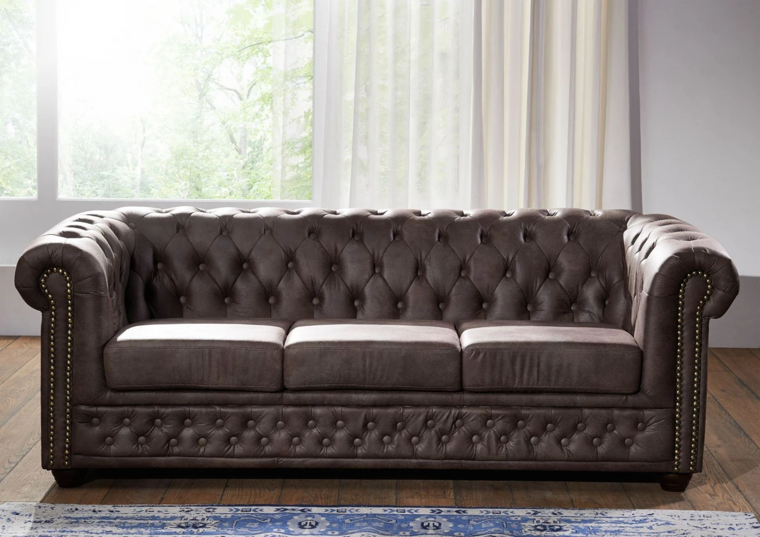 OXFORD Divano Chesterfield - Stoffa / Marrone Scuro - Stile Coloniale 203x86x72 5 OXFORD Divano Chesterfield - Stoffa / Marrone Scuro - Stile Coloniale 203x86x72 - immagine 3