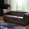 OXFORD Divano Chesterfield - Stoffa / Marrone Scuro - Stile Coloniale 203x86x72 -Massivmoebel24 68 920 100 0042 04