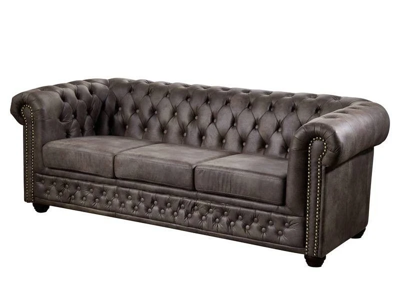 OXFORD Divano Chesterfield - Stoffa / Marrone Scuro - Stile Coloniale 203x86x72 8 OXFORD Divano Chesterfield - Stoffa / Marrone Scuro - Stile Coloniale 203x86x72 - immagine 6
