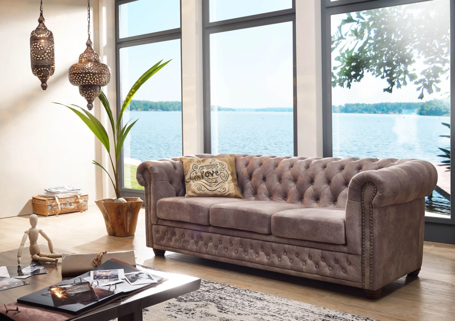 OXFORD Divano Chesterfield - Stoffa / Argento - Stile Coloniale 203x86x72 3 OXFORD Divano Chesterfield - Stoffa / Argento - Stile Coloniale 203x86x72