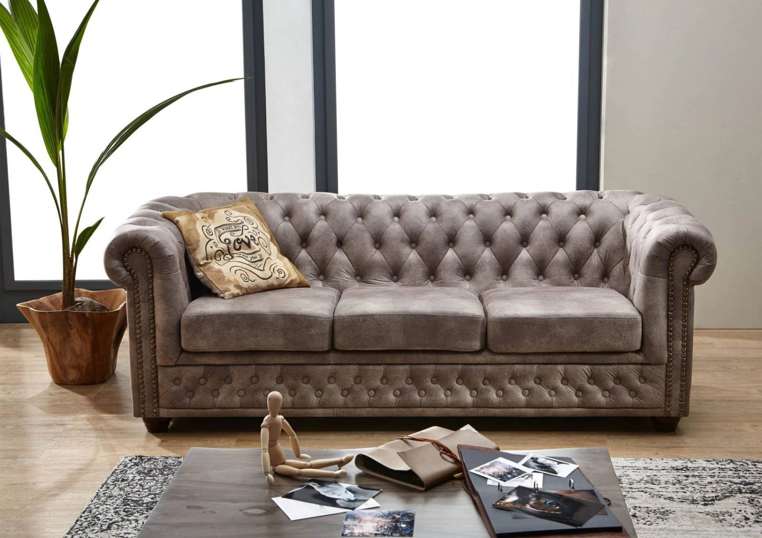 OXFORD Divano Chesterfield - Stoffa / Argento - Stile Coloniale 203x86x72 6 OXFORD Divano Chesterfield - Stoffa / Argento - Stile Coloniale 203x86x72 - immagine 4