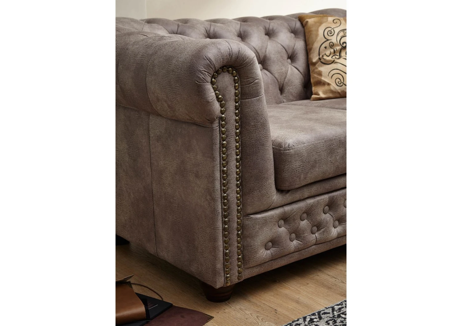 OXFORD Divano Chesterfield - Stoffa / Argento - Stile Coloniale 203x86x72 8 OXFORD Divano Chesterfield - Stoffa / Argento - Stile Coloniale 203x86x72 - immagine 6