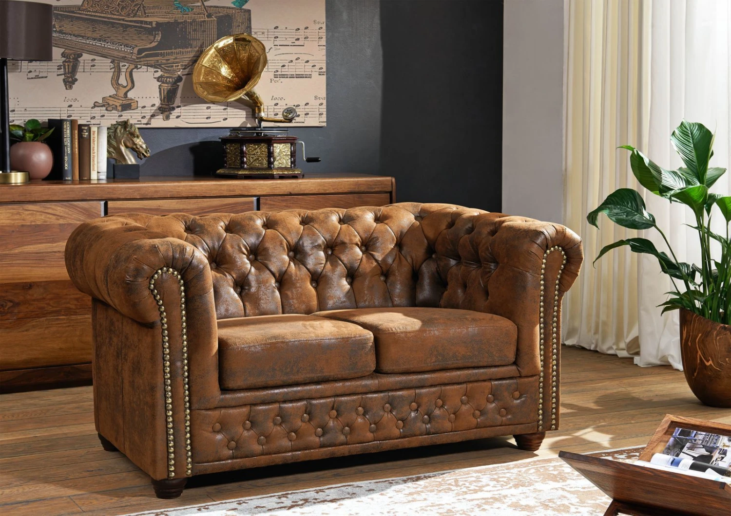 OXFORD Divano Chesterfield - Stoffa / Marrone - Stile Coloniale 148x86x72 3 OXFORD Divano Chesterfield - Stoffa / Marrone - Stile Coloniale 148x86x72