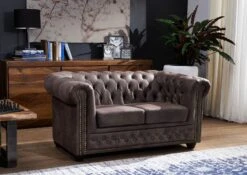 OXFORD Divano Chesterfield - Stoffa / Marrone Scuro - Stile Coloniale 148x86x72