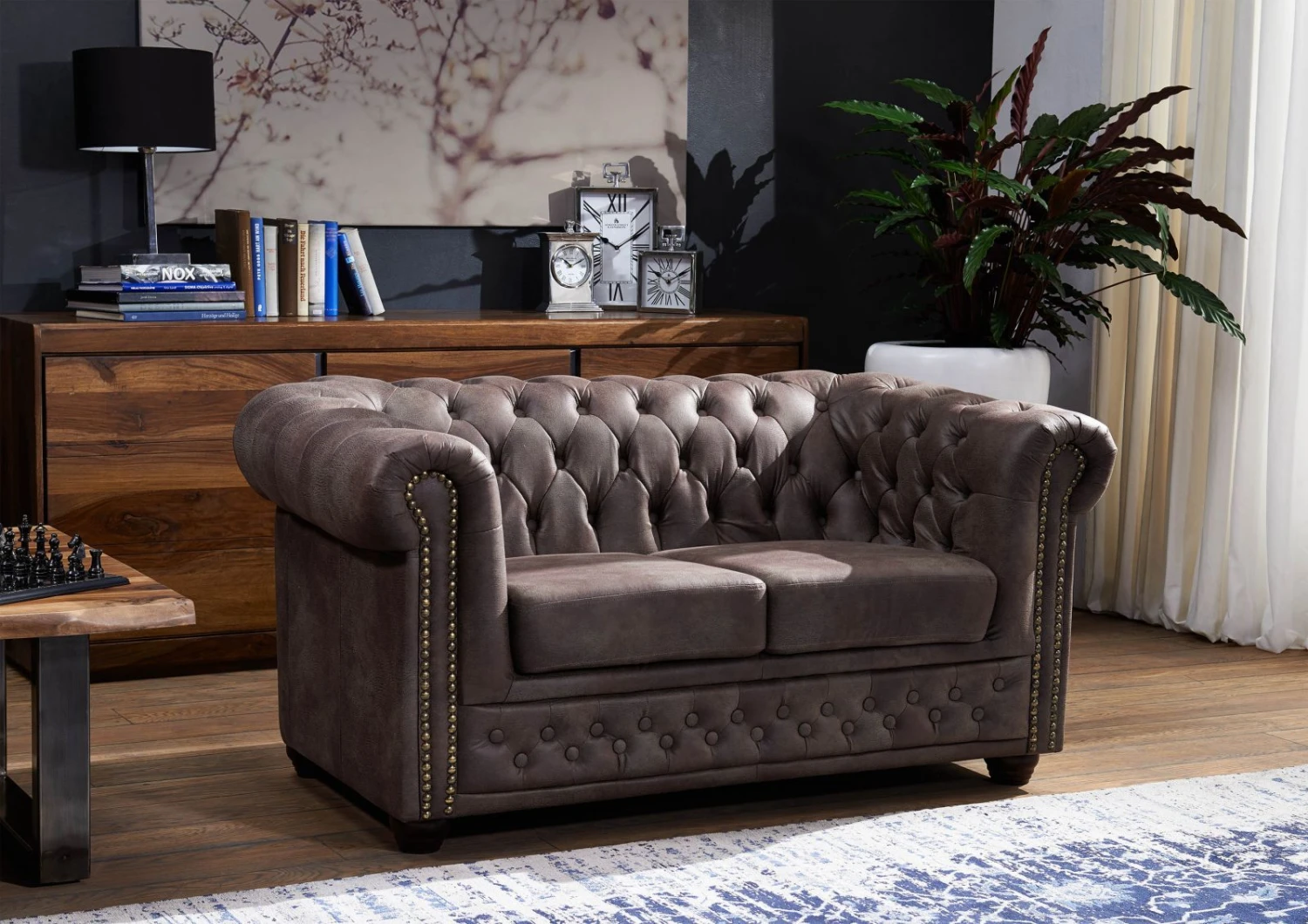 OXFORD Divano Chesterfield - Stoffa / Marrone Scuro - Stile Coloniale 148x86x72 3 OXFORD Divano Chesterfield - Stoffa / Marrone Scuro - Stile Coloniale 148x86x72