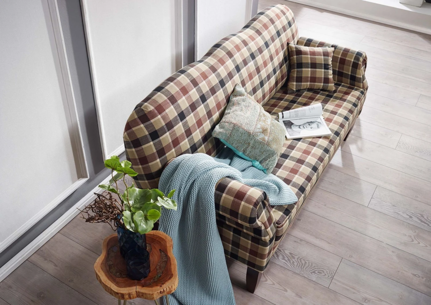 EDINBURGH Divano - Stoffa A Quadri / Multicolore Scuro 195x78x93 4 EDINBURGH Divano - Stoffa A Quadri / Multicolore Scuro 195x78x93 - immagine 2