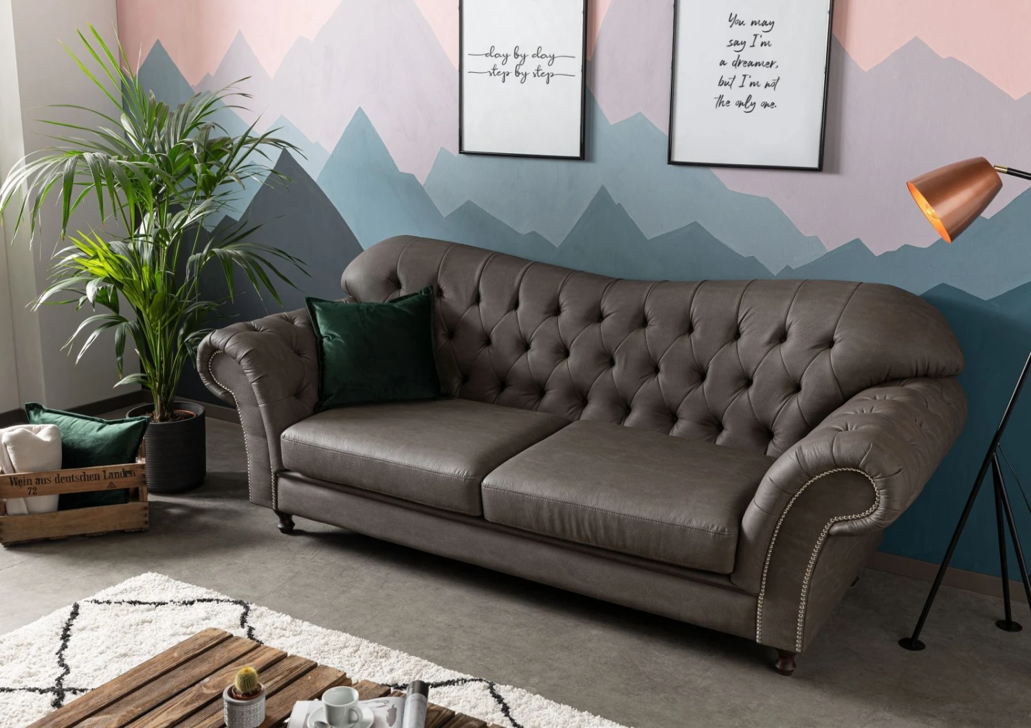 SHEFFIELD Divano - Stoffa / Grigio - Marrone 230x90x84 4 SHEFFIELD Divano - Stoffa / Grigio - Marrone 230x90x84 - immagine 2