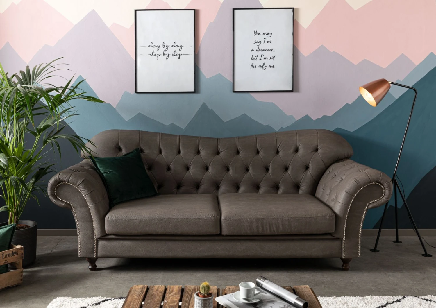 SHEFFIELD Divano - Stoffa / Grigio - Marrone 230x90x84 5 SHEFFIELD Divano - Stoffa / Grigio - Marrone 230x90x84 - immagine 3