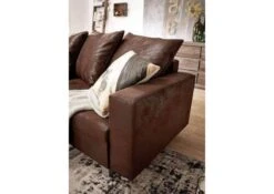 MAIA Divano Angolare Con Penisola A Destra Incl. Poggia Piedi - Stoffa / Marrone Scuro 230x160x85 -Massivmoebel24 68 920 100 0175 03