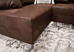 MAIA Divano Angolare Con Penisola A Destra Incl. Poggia Piedi - Stoffa / Marrone Scuro 230x160x85 -Massivmoebel24 68 920 100 0175 04