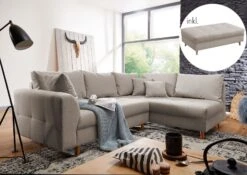 ARIELLA #176 Divano Angolare Con Poggia Piedi - Stoffa / Beige 230x160x88