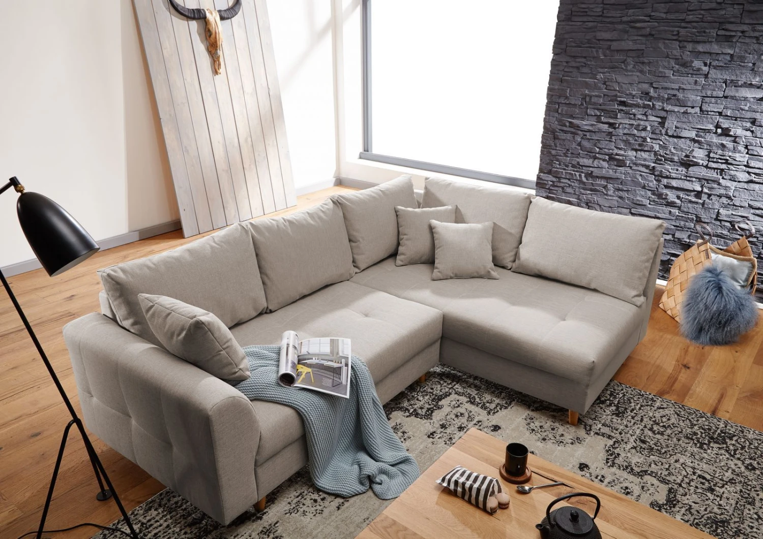 ARIELLA #176 Divano Angolare Con Poggia Piedi - Stoffa / Beige 230x160x88 4 ARIELLA #176 Divano Angolare Con Poggia Piedi - Stoffa / Beige 230x160x88 - immagine 2